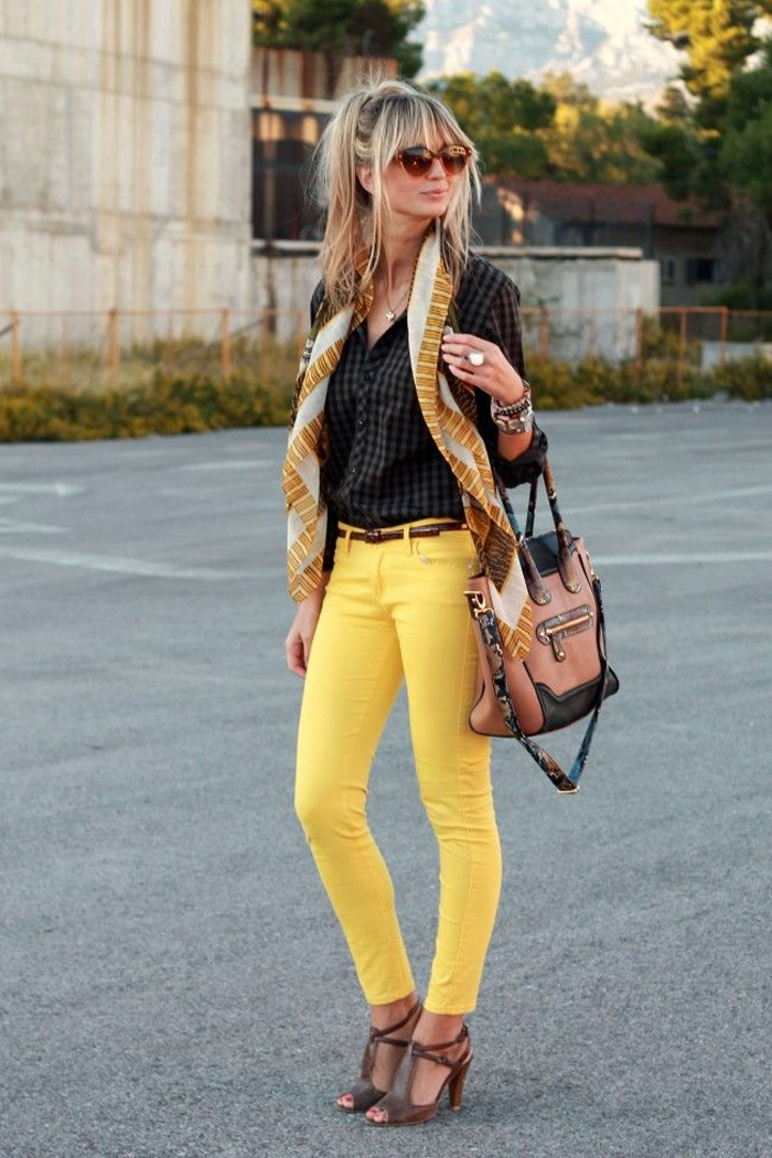Желтые брюки с чем носить летом фото